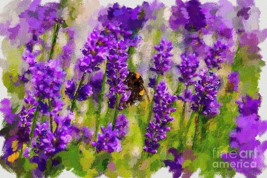 Lavender field bees Painting by Alexandra Arts