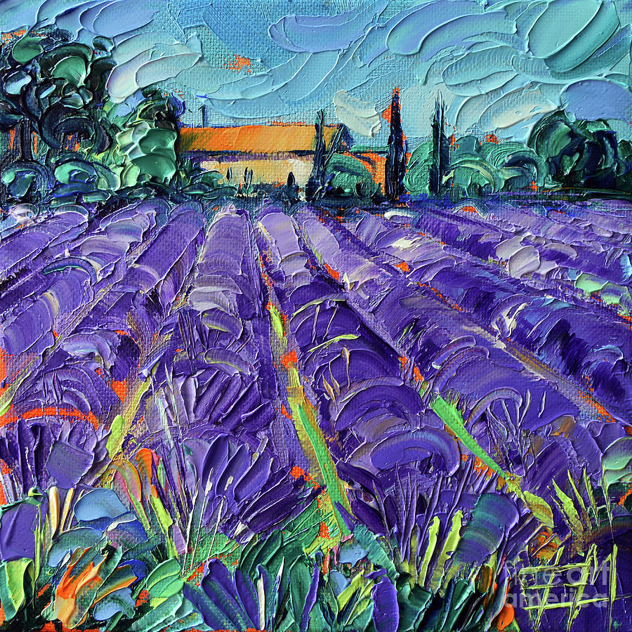 LAVENDER FIELD IN GRIGNAN VILLAGE PROVENCE oil painting Mona Edulesco Painting by Mona Edulesco
