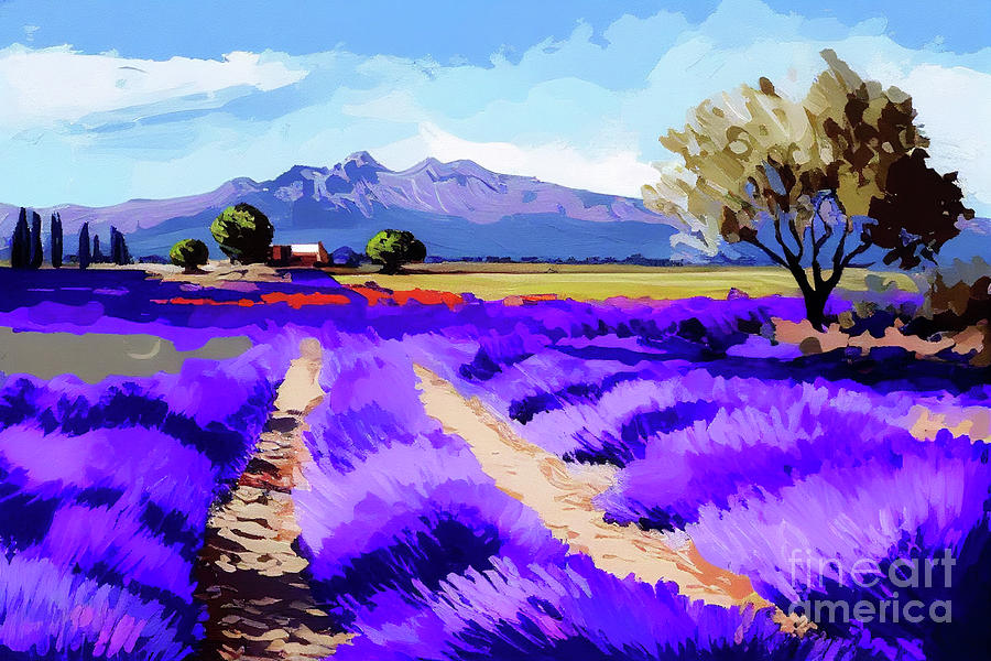 Impressionism Digital Art - Lavender Field in Provence France on a Summer Day by Lauras Creations