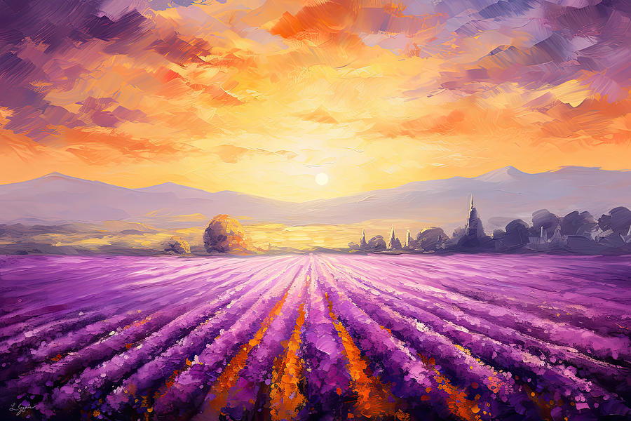 Lavender Field Painting - Impressionist Painting by Lourry Legarde