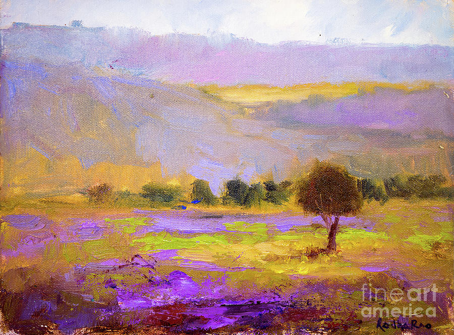 Lavender Fields and Hills  Painting by Radha Rao