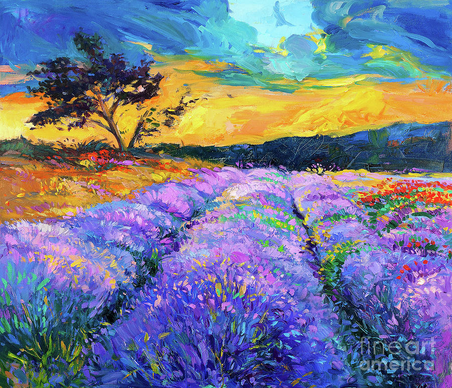 Lavender fields at sunset - Acrylic painting Painting by Daniel Jones ...