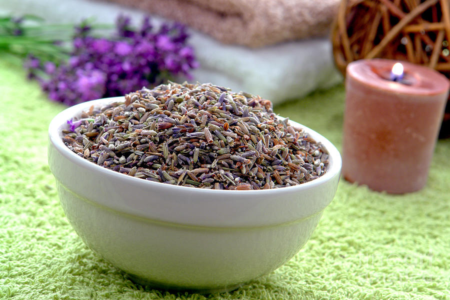 Bowl Photograph - Lavender Flower Seeds in a Spa by Olivier Le Queinec