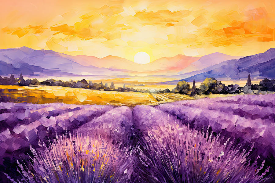 Lavender Flowers Symphony Painting by Lourry Legarde