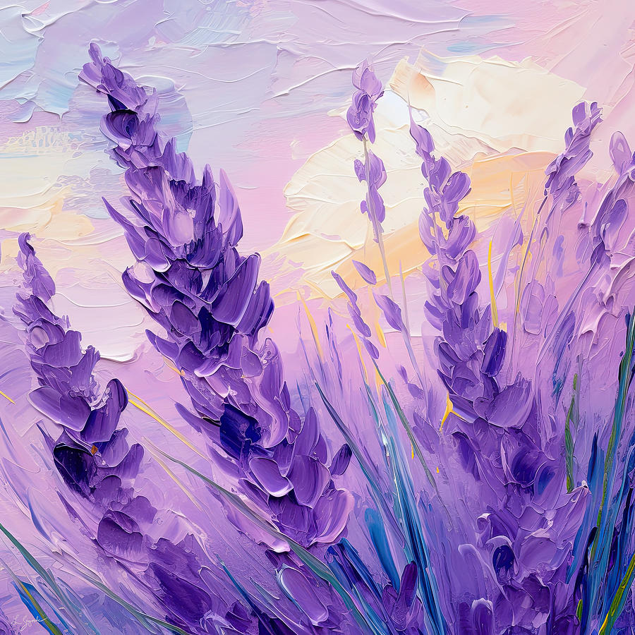 Lavender Haze - Lavender Field Artwork Painting by Lourry Legarde