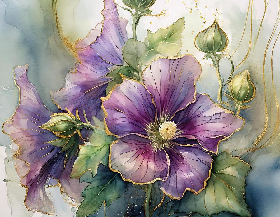Lavender Hollyhocks Mixed Media by Susan Rydberg