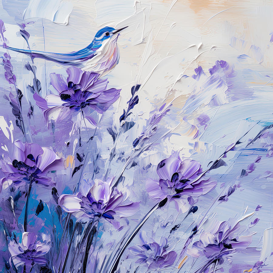 Lavender Impression with a Bluebird Painting by Lourry Legarde