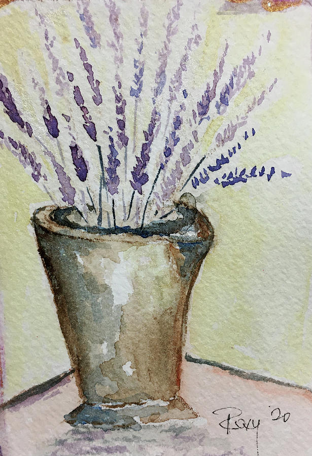 Lavender in a Rustic Bucket 2 Painting by Roxy Rich