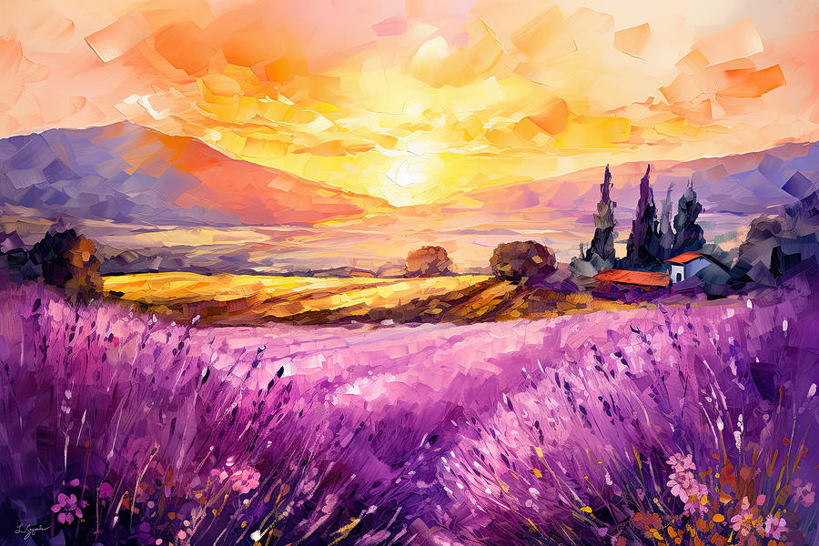 Lavender Memories - Lavender Field Art Painting by Lourry Legarde