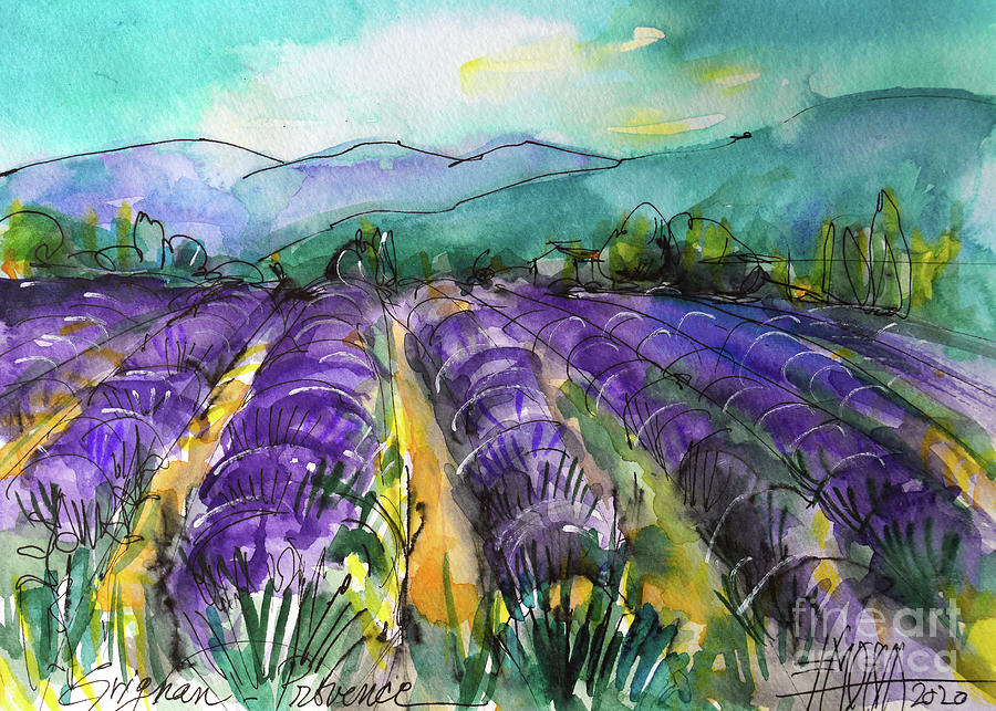 LAVENDER OF PROVENCE watercolor painting Mona Edulesco Painting by Mona Edulesco
