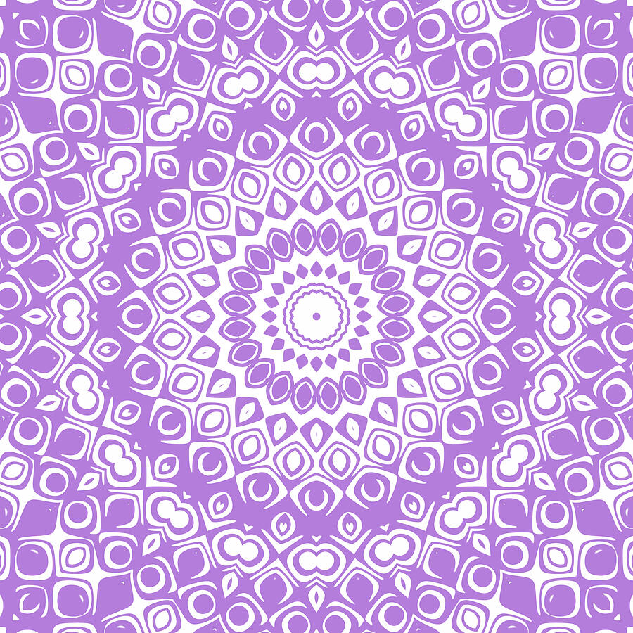 Lavender on White Mandala Kaleidoscope Medallion Digital Art by Mercury McCutcheon