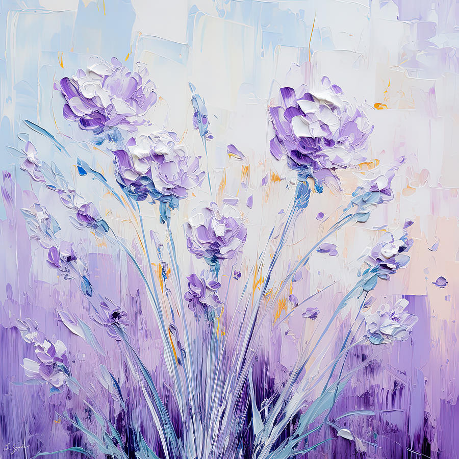 Lavender Romance - Purple and Gray Art - Lavender Field Art Painting by Lourry Legarde