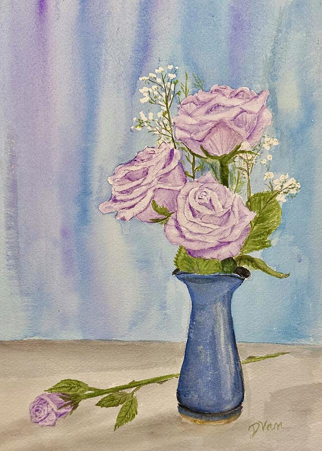 Lavender Roses Painting by Denise Van Deroef