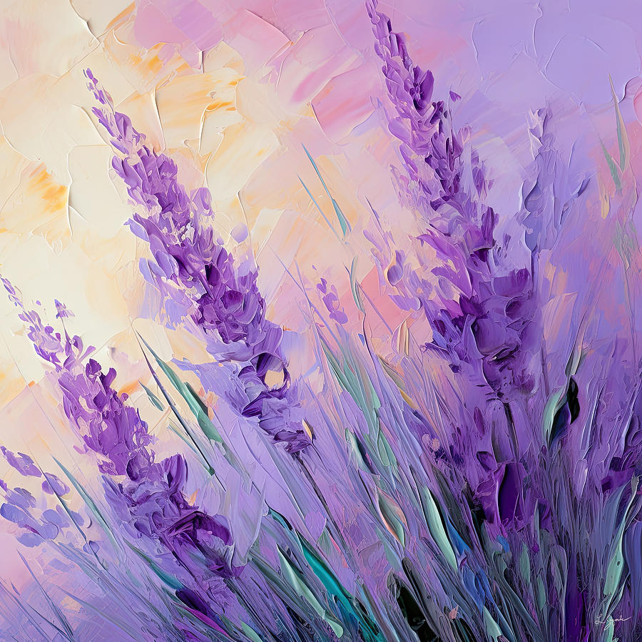 Lavender Splendor - Lavender Fields at Sunrise Painting by Lourry Legarde