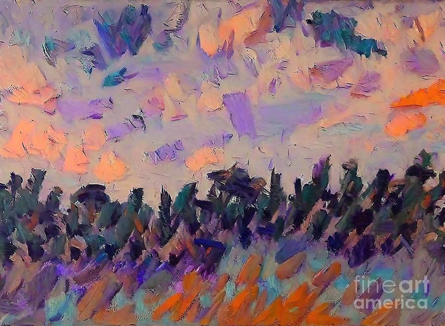 Abstract Painting - Lavender sunrise Painting purple view colorful landscape lavender abstract acrylic art artist artistic artwork background beautiful blue brown brush canvas color colorful country design drawing by N Akkash