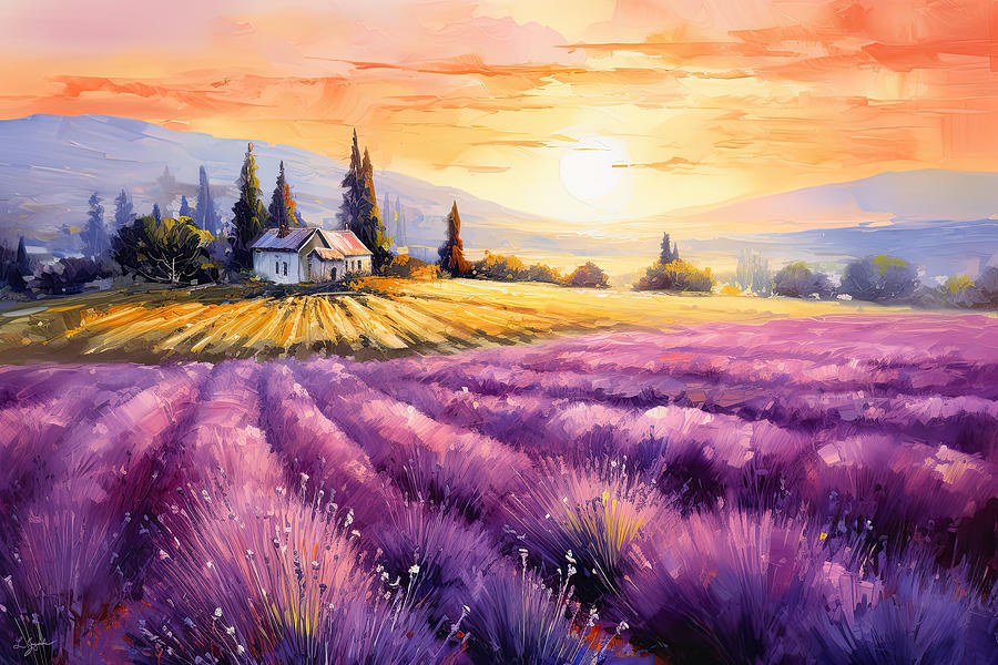 Lavender Sunset Dreams Painting by Lourry Legarde