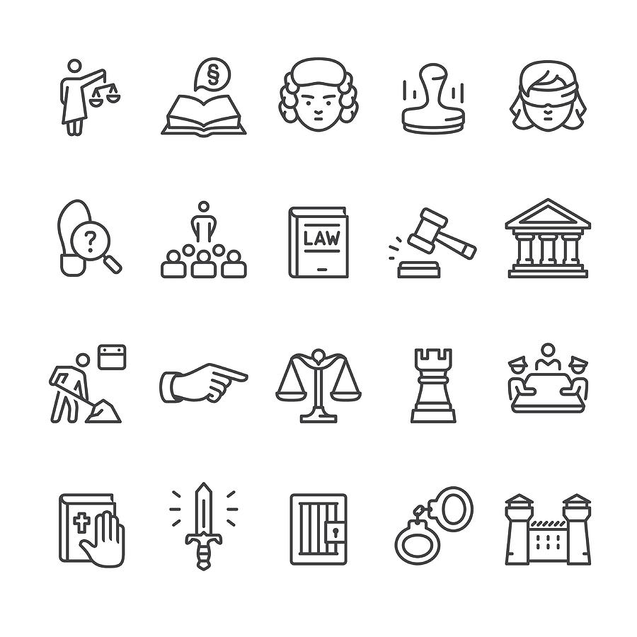 Law & Court vector icon set Drawing by Lushik