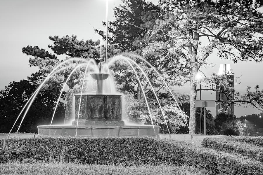 Lawrence Kansas Campus Fountain And Campanile Tower In Black And White Photograph