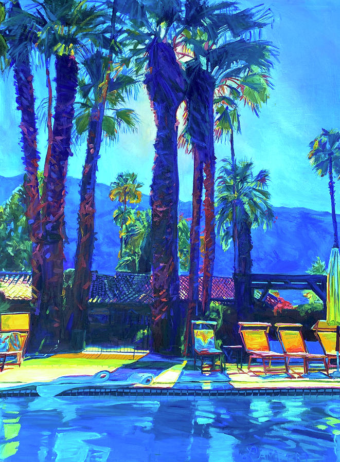 Mountains Painting - Lazy Day by the Pool by Bonnie Lambert Mountains Painting - Lazy Day by the Pool by Bonnie Lambert