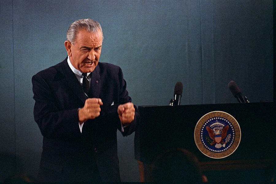 LBJ Giving Press Conference On The Vietnam War - 1967 Photograph by War Is Hell Store