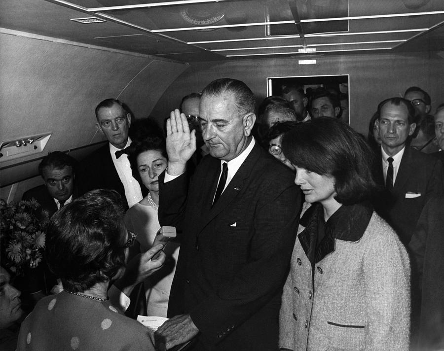 Lyndon Johnson Photograph - LBJ Taking The Oath On Air Force One by War Is Hell Store