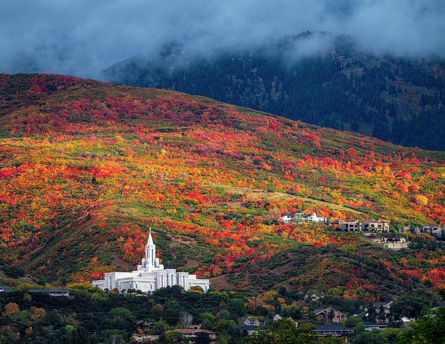 LDS Bountiful Temple During the Fall Photograph by Michael Ash