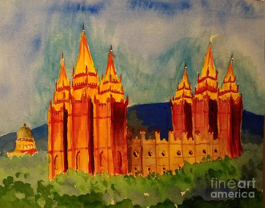 LDS Temple Salt Lake City Painting by Walt Brodis