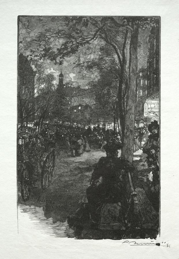 Le Boulevard Montmartre, le Soir 1890 Auguste Louis Lepere Painting by MotionAge Designs