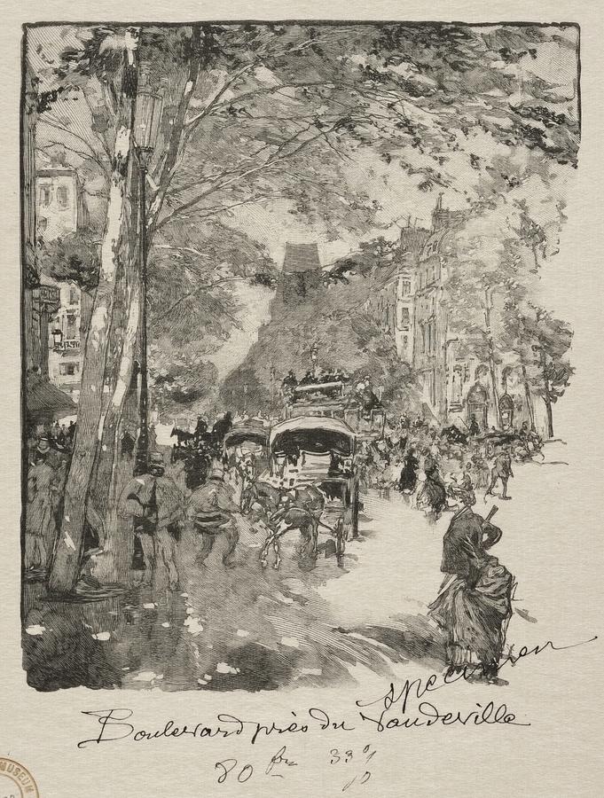 Le Boulevard pres du Vaudeville 1889 Auguste Louis Lepere Painting by MotionAge Designs