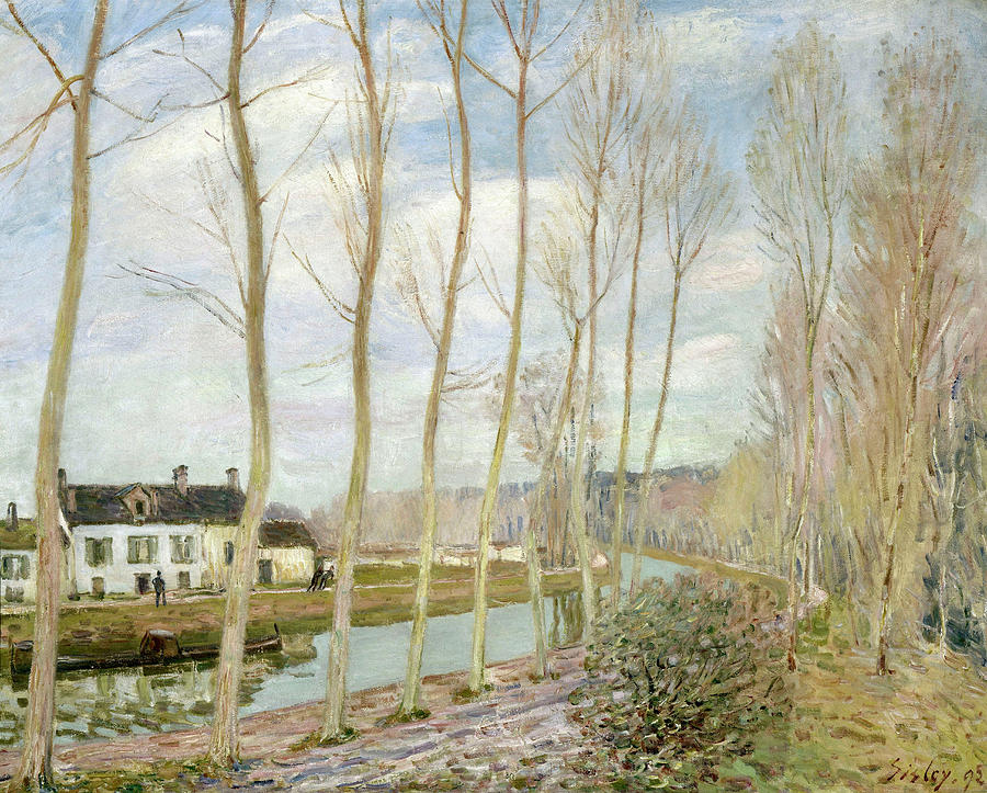 Alfred Sisley Painting - Le canal du Loing The Loings Canal. Date/Period 1892. Painting. Oil on canvas. by Alfred Sisley