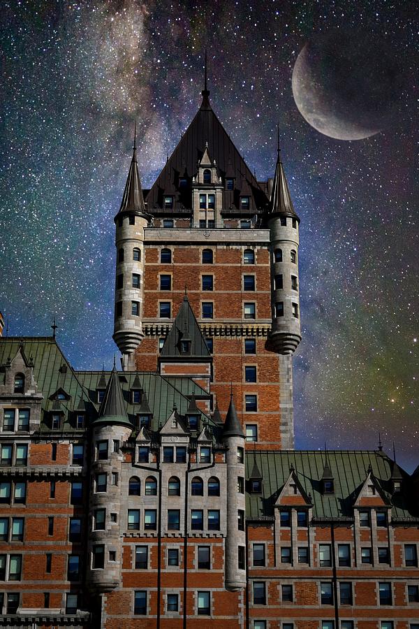 Le Chateau Frontenac, Quebec City in a starry night - Photo 220 Mixed Media by Lucie Dumas