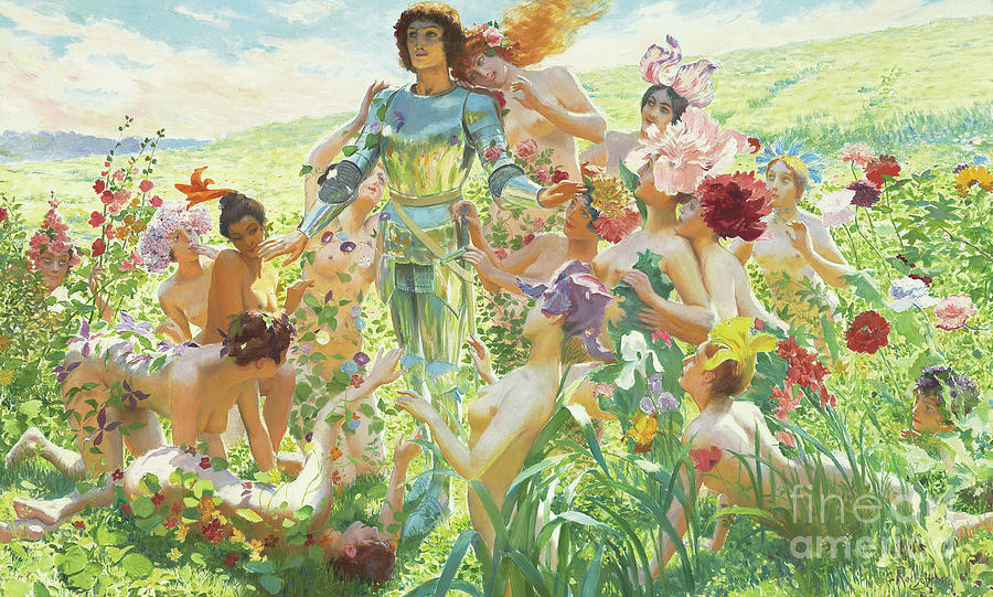 Le chevalier aux fleurs Painting by Georges Marie Rochegrosse