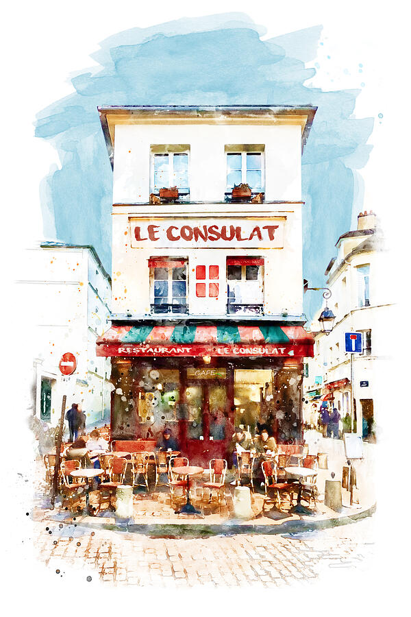 Watercolor Cityscape - Le Consulat Paris Painting by Marian Voicu - Pixels