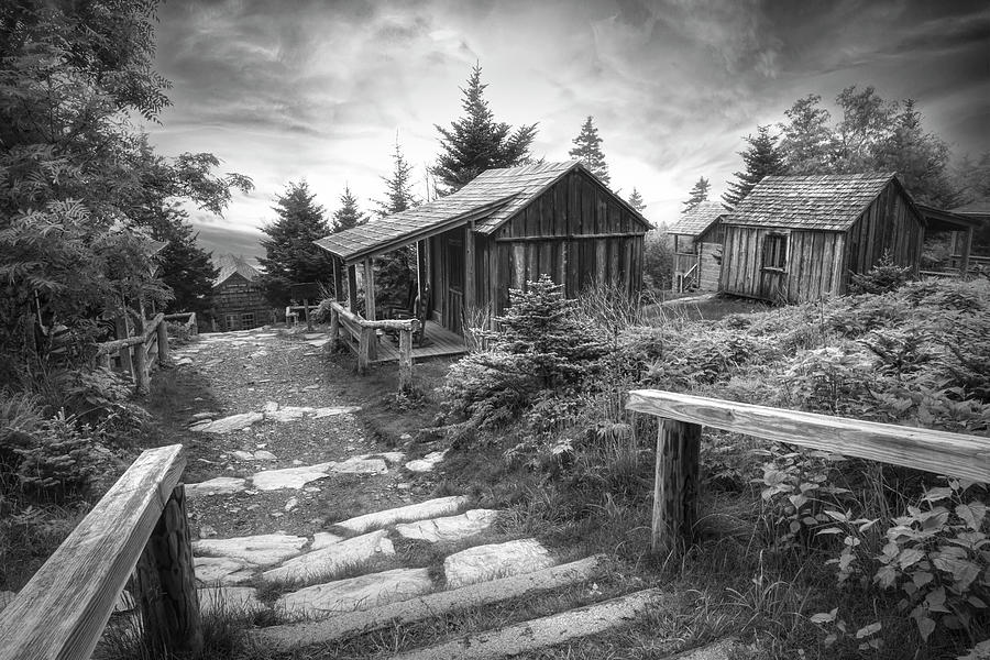 Le Conte Lodge Cabins in Black and White Photograph by Debra and Dave Vanderlaan