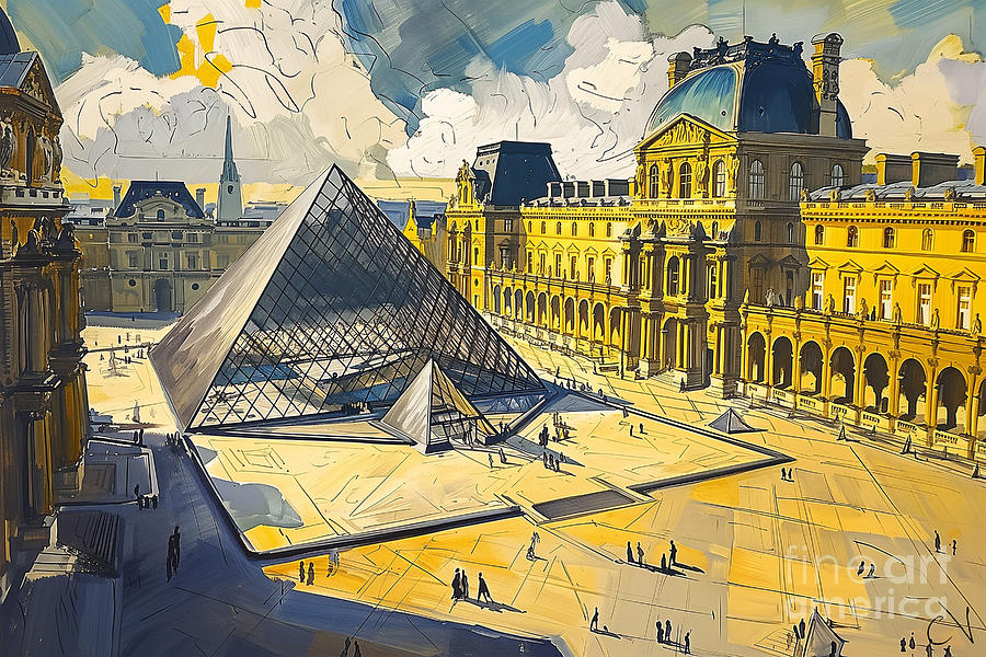 Le Louvre Legacy A Mid-Century Parisian Panorama Painting by Carlos V