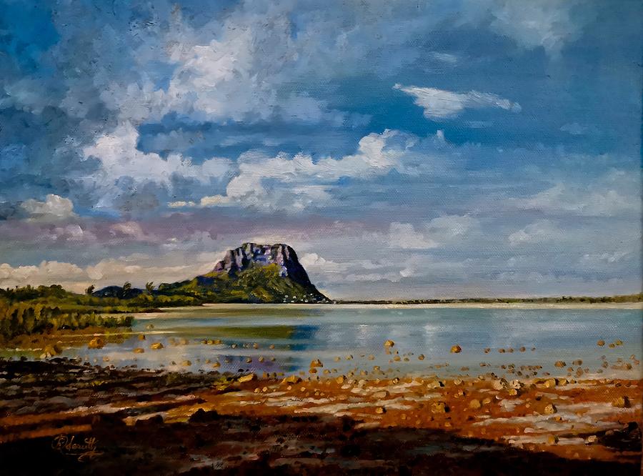 Le morne rock from Case Noyale in Mauritius Painting by Raouf Oderuth