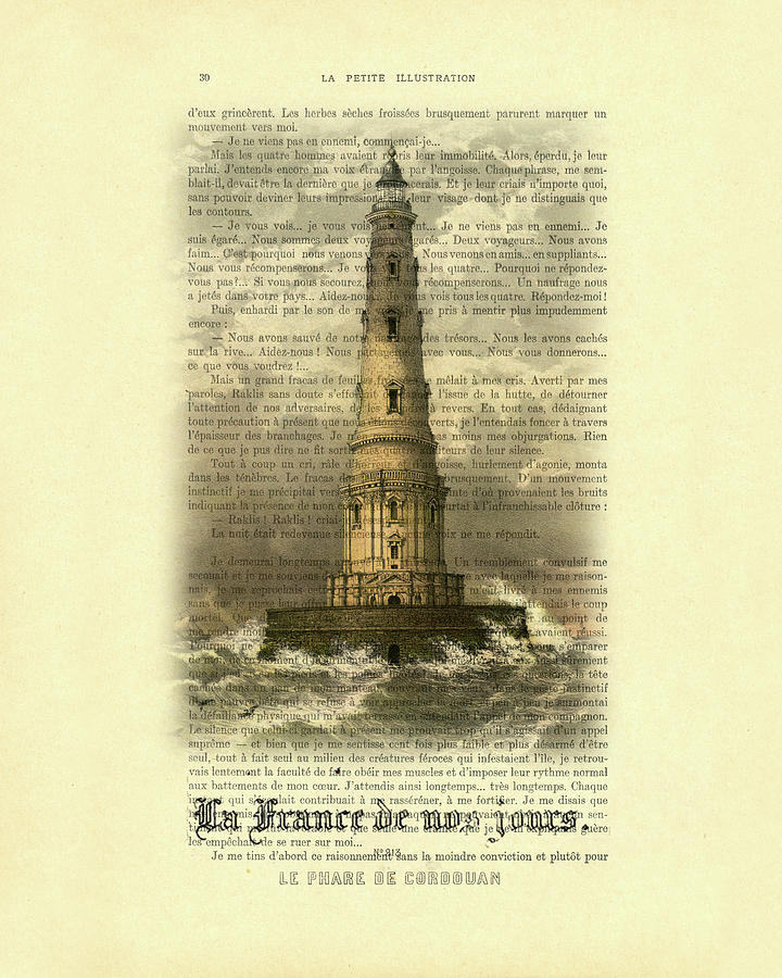 Vintage Digital Art - Le phare de Cordouan, French lighthouse art by Madame Memento