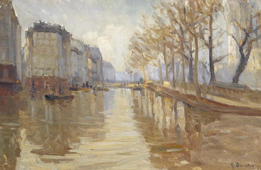 Le quai Montebello inondations de Painting by Germain Eugene Bonneton ...