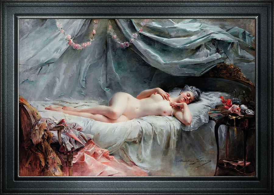 Le Sommeil de Manon by Madeleine-Jeanne Lemaire Classical Fine Art Old Masters Reproduction Painting by Rolando Burbon