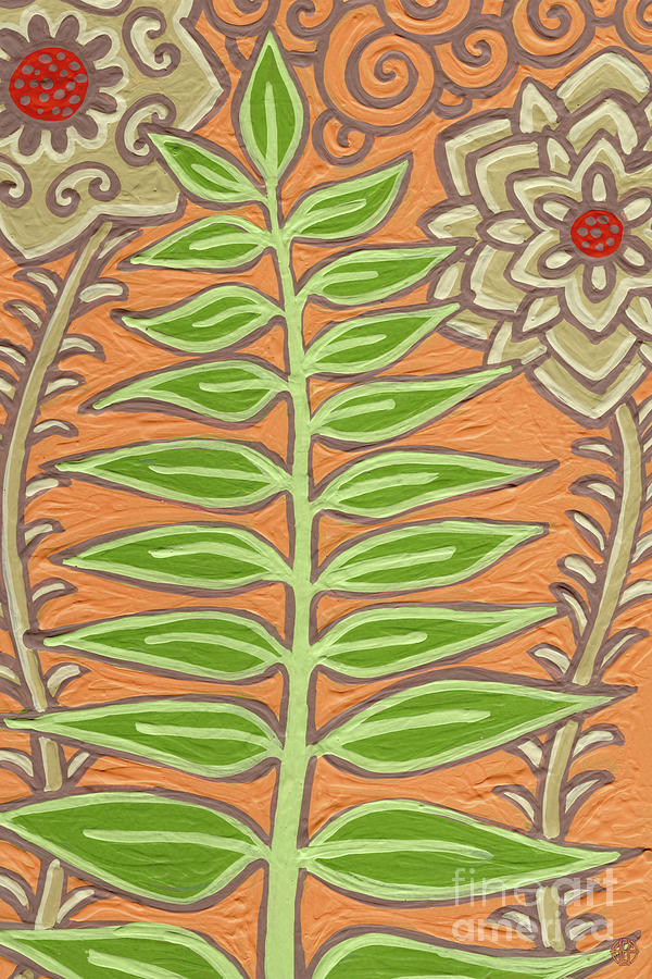 Leaf And Design Apricot Orange 1 Painting by Amy E Fraser