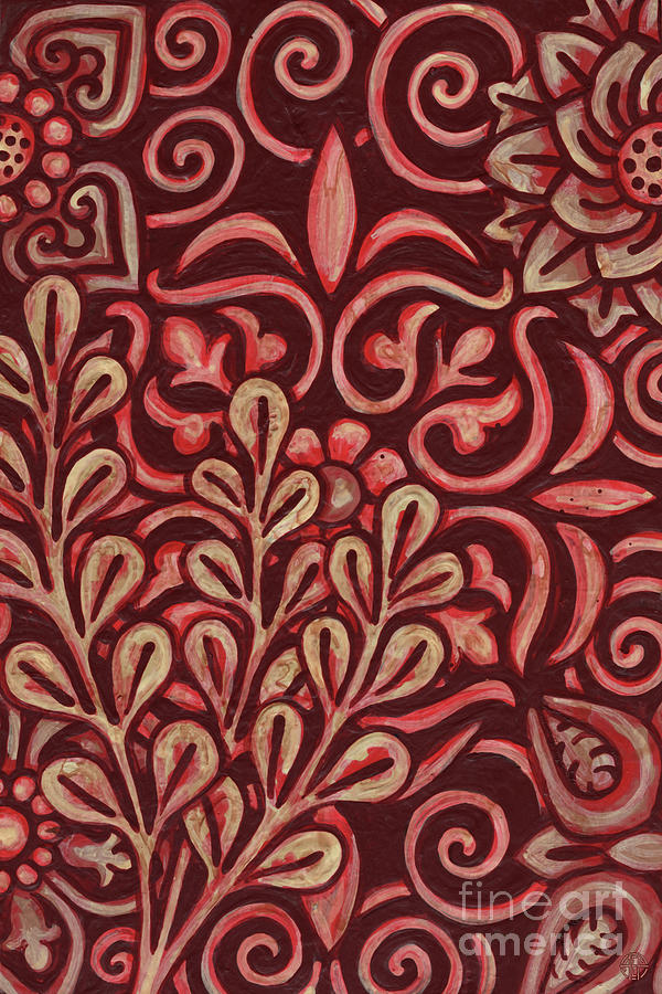 Leaf And Design Autumn Red 1 Painting by Amy E Fraser