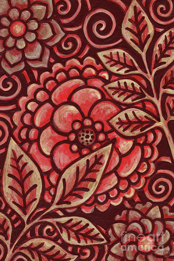 Leaf And Design Autumn Red 2 Painting by Amy E Fraser