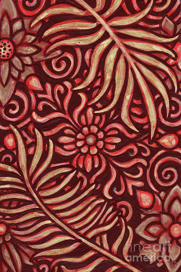 Leaf And Design Autumn Red 3 Painting by Amy E Fraser