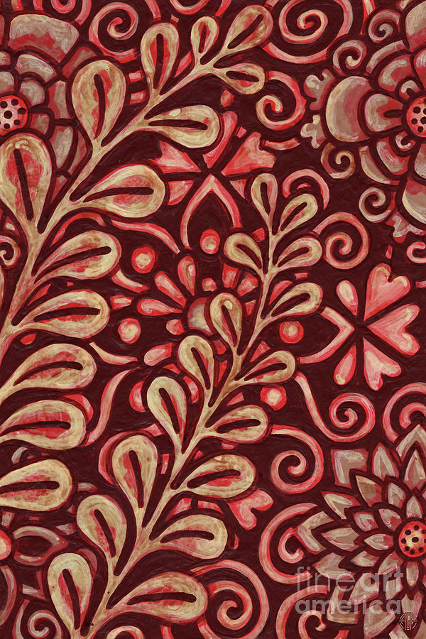 Leaf And Design Autumn Red 7 Painting by Amy E Fraser