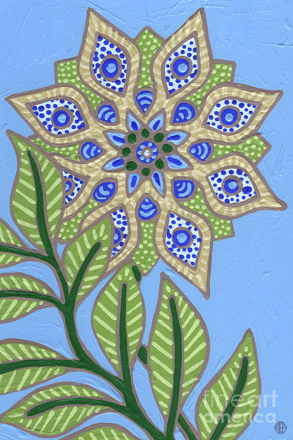 Leaf And Design Azure Blue 4 Painting by Amy E Fraser