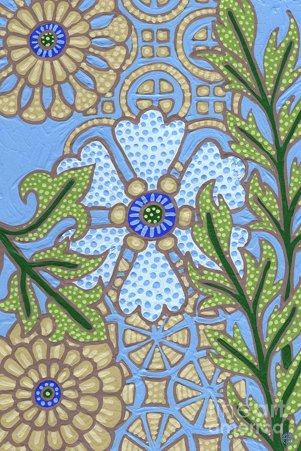 Leaf And Design Azure Blue 5 Painting by Amy E Fraser