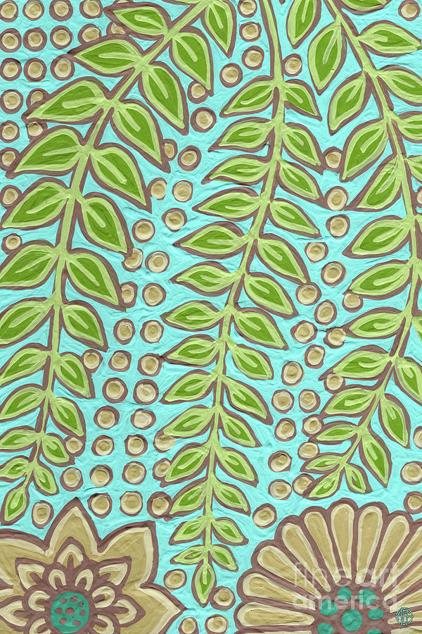 Leaf And Design Caribbean Blue 1 Painting by Amy E Fraser