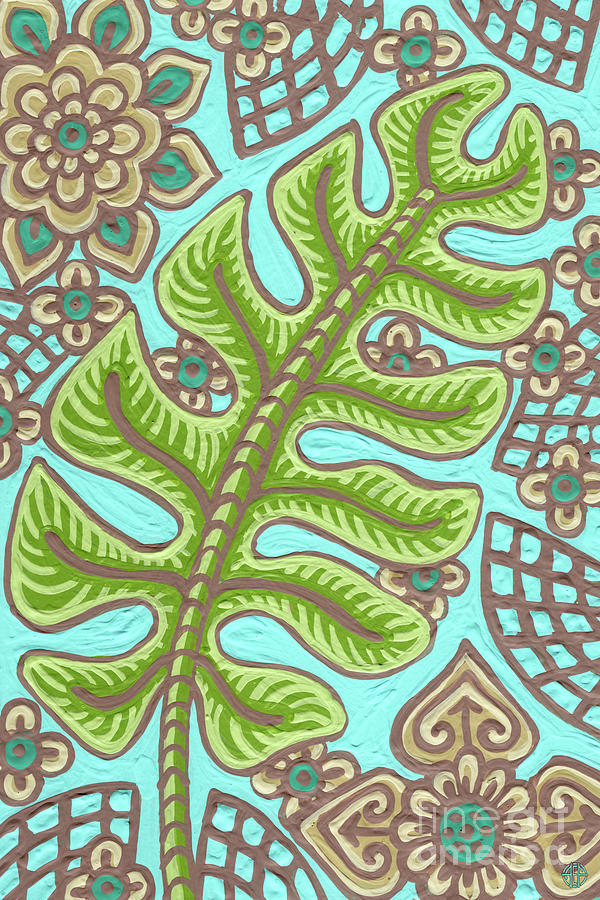 Leaf And Design Caribbean Blue 2 Painting by Amy E Fraser