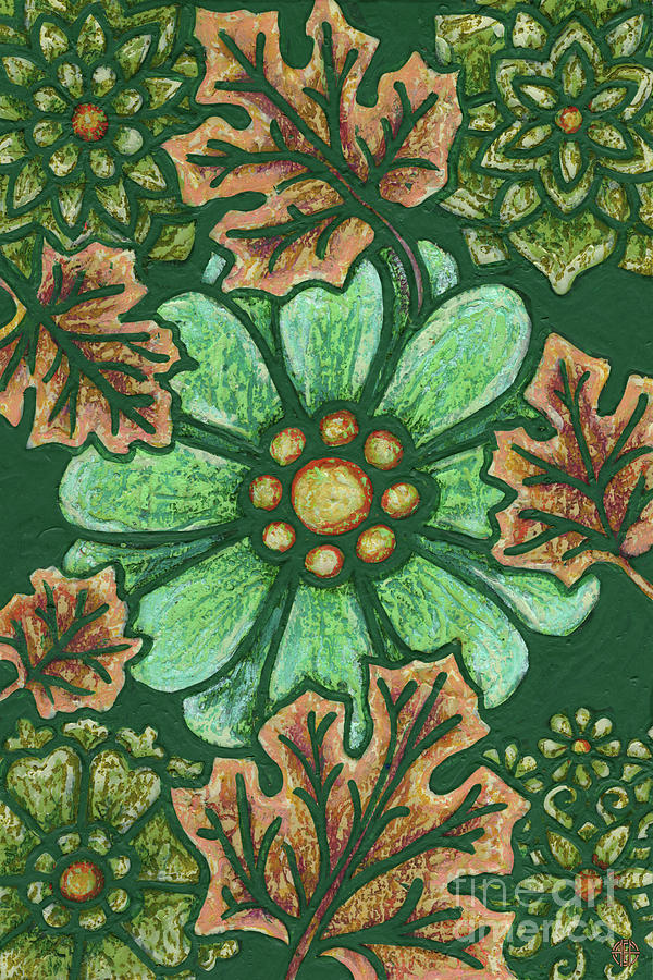 Leaf And Design Forest Green 1 Painting by Amy E Fraser