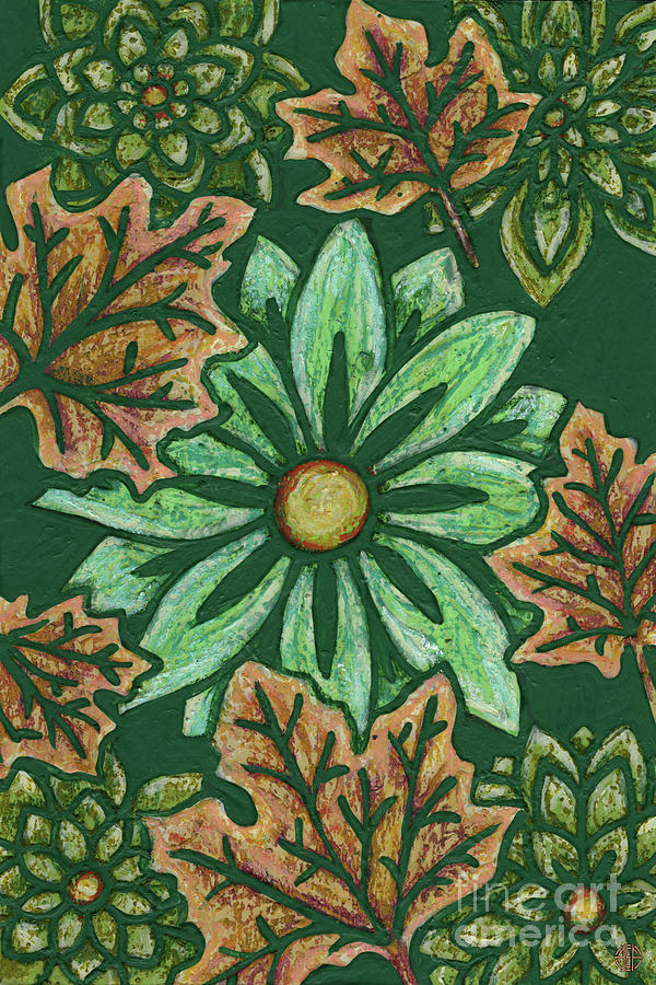 Leaf And Design Forest Green 2 Painting by Amy E Fraser